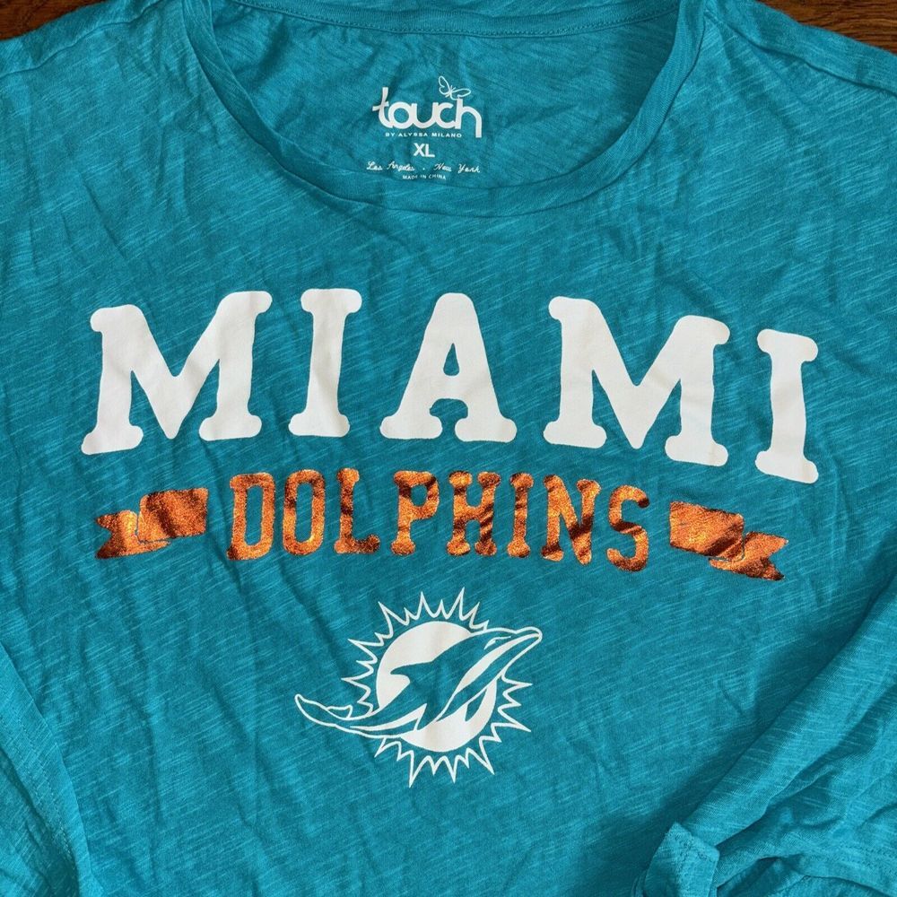 NWT Miami Dolphins NFL‎ Touch Alyssa Milano Tie Sleeve Cold Shoulder Womens XL